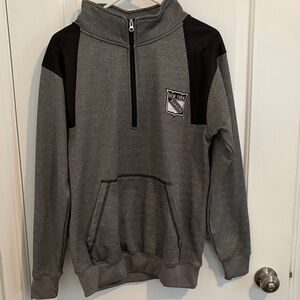 Gray and Black New York Rangers Men's Quarter Zip Pullover